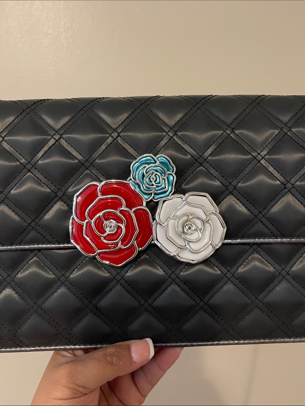 Marc Jacobs Quilted Black Floral Accent Women's Clutch